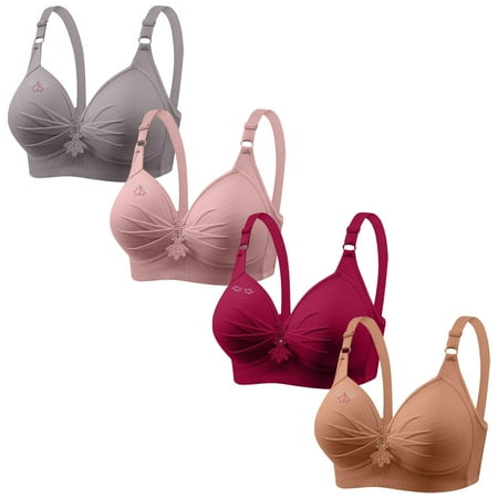 Lisbinx Nursing Bras 4PC Woman s Printing Gathered Together Large Size Daily Bra Underwear No Rims Limited Time Deals of the Day