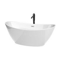 Wyndham Collection WCBTE652066PCATPBK 66 in. Dorrit Freestanding Bathtub in White with Polished Chrome Trim & Floor Mounted Faucet in Matte Black