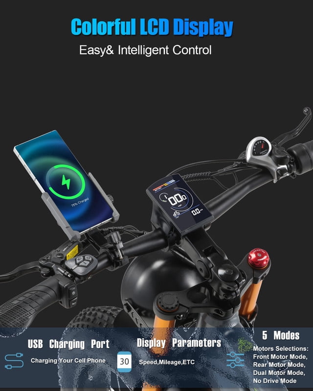 Dual Motors AWD 3000W Electric Bike for Adult 26'', UL2849 48V 40AH Removable Battery E-mountain bike 4.0 Fat Tire up to 32MPH Long Range Off-road Ebike Dual Hydraulic&Full Suspension Bicycles