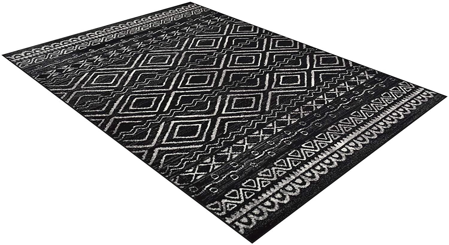 HR Southwestern Rug for Living Room Antiqued Trellis Black and White