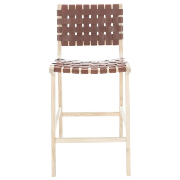 SAFAVIEH Adah Leather Counter Stool, Cognac/Nautral (19.7 in. W x 20.1 in. D x 40.7 in. H)