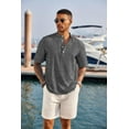 thumbnail image 2 of COOFANDY Men's Linen Henley Shirts Summer Beach Short Sleeve Loose Fit T Shirt Button Up Lightweight Casual Tee, 2 of 6