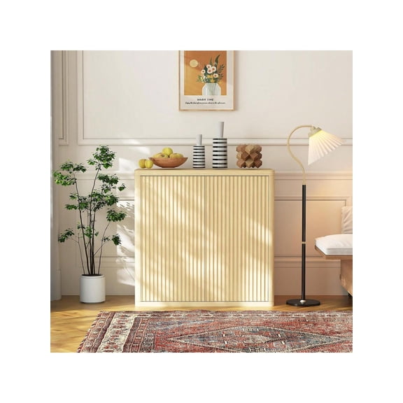 3-Tier Buffet Cabinet With Storage, Storage Cabinet With Double Fluted Doors & Adjustable Shelves, Modern Sideboard For Dining Room, Entryway, Kitchen(34.6''x16''x34.6'') 34.6'' Buffet Cabinet, 3-T