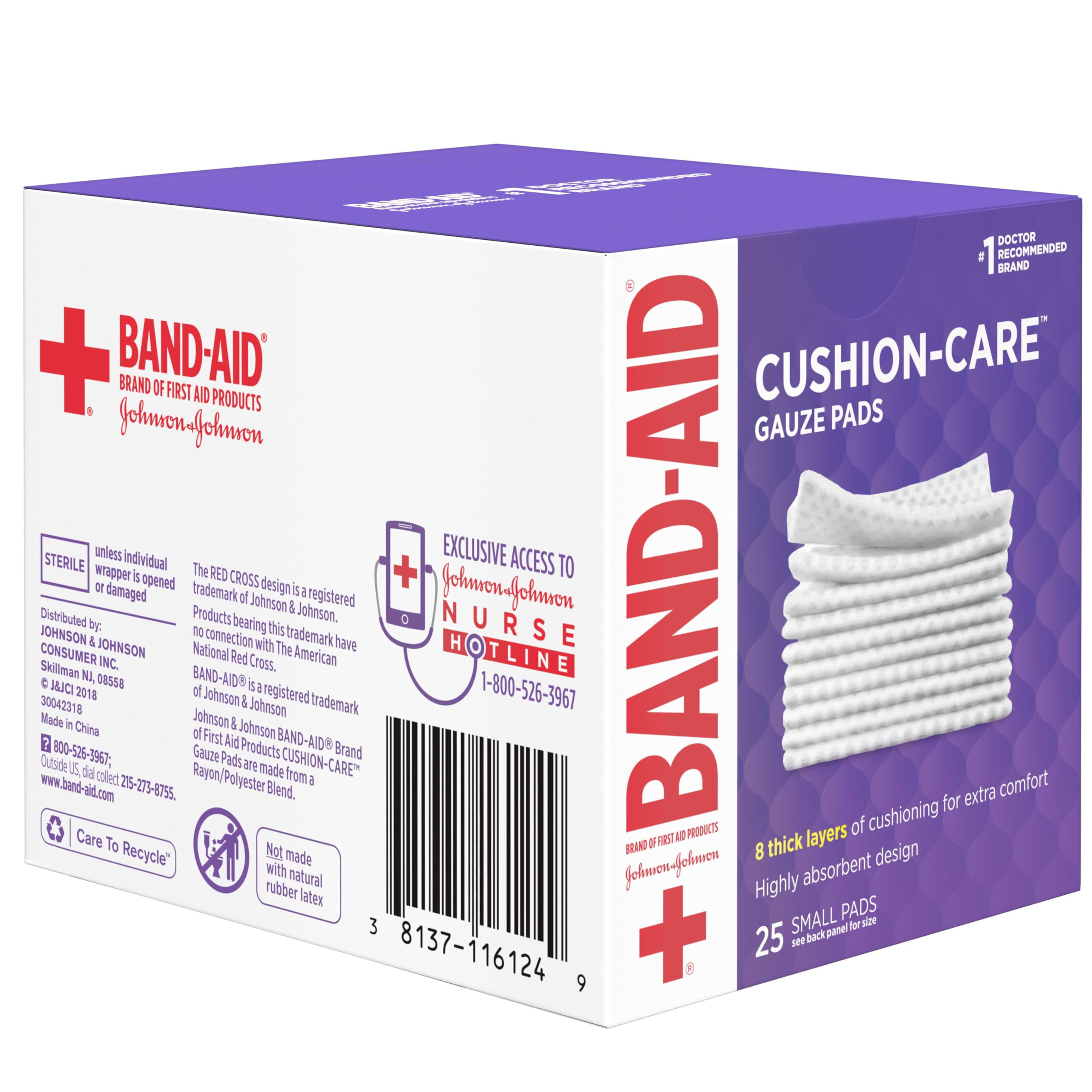 Band-Aid Brand Cushion Care Gauze Pads, Small, 2 in x 2 in, 25 ct (Pack of 3)