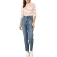 thumbnail image 3 of INSPIRE CHIC Women's Elbow Sleeves Top Round Neck Slim Fit Basic Tee Casual Printed T-Shirt S Pink White, 3 of 9