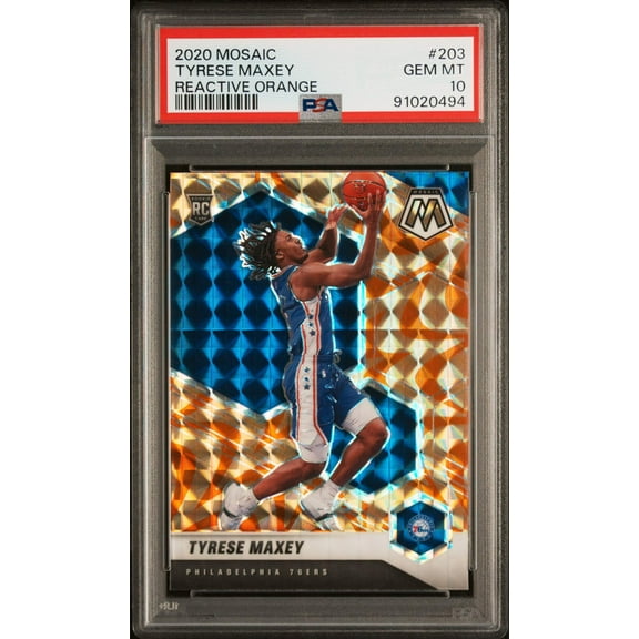 Graded 2020 Panini Mosaic Tyrese Maxey #203 Reactive Orange Rookie RC Basketball Card PSA 10 Gem Mint