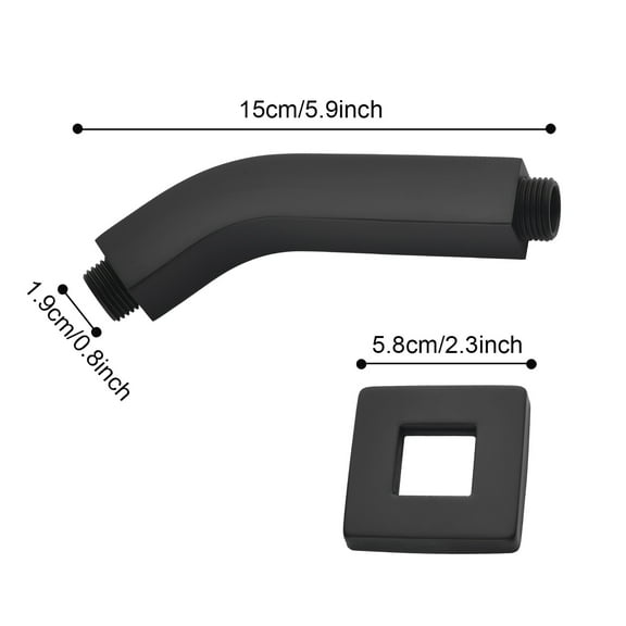 Square Shower Arm with Flange, 1/2 NPT Tapered Threads, Rain Shower Head Arm, Wall Mount Shower Extension Arm