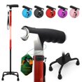 thumbnail image 1 of Bastón BeneCane Quad Cane con dos luces LED, base grande, mango en T y ligero, ajustable, de cuatro puntas, resistente, para hombres y mujeres (rojo), 1 of 5