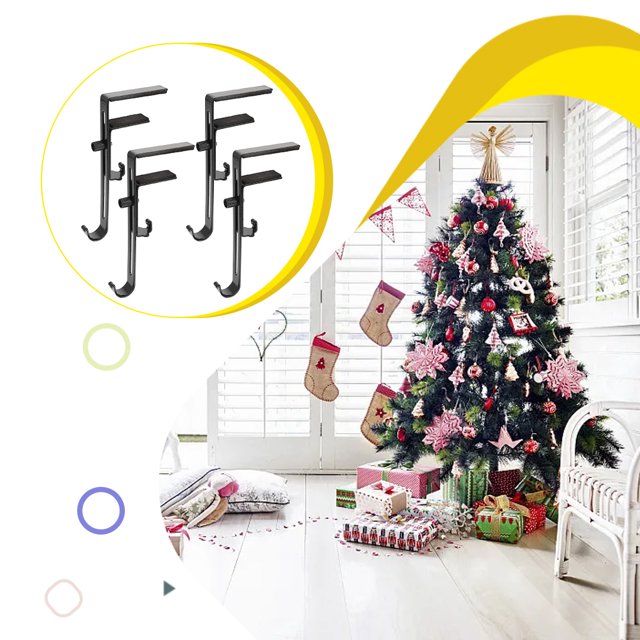 maskred 4piece Sleek Appearance Garland Clips For Mantle Stylish Multifunctional Stocking Hangers For Mantel Black 4PCS 1Set