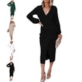 thumbnail image 3 of Vestido con escote en V, vestido de punto, vestido largo midi con escote en V, vestido de mujer, diseño de clase mundial, 3 of 5