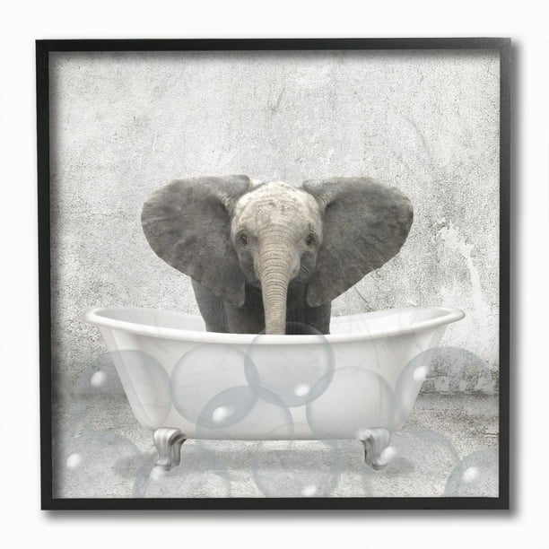 Stupell Industries Baby Elephant Bath Time Cute Animal Design Framed