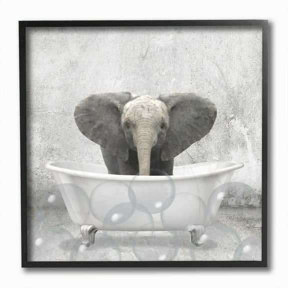 Stupell Industries Baby Elephant Bath Time Cute Animal Design Graphic Art Black Framed Art Print Wall Art, 12x12, by Kim Allen