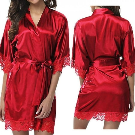 

Women Short Satin Bride Robe Sexy Wedding Dressing Gown Lace Silk Kimono Bathrobe Summer Bridesmaid Nightwear