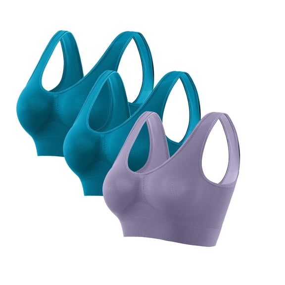 LYEAA No Underwire Womens Bras 3 Pack Support Plus Size Wirefree Cool thin Sport Yoga Bra Solid Stretch Fitness Workout Bra Full Cup Comfort T-Shirt Bra Pullover Breathable Sleeping Bras Multicolor L