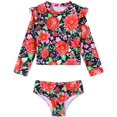 thumbnail image 1 of Kids Girls Swimsuit 2 Pieces Tankini Bathing Suits Floral Print Long Sleeves Rashguard with Briefs, 1 of 7