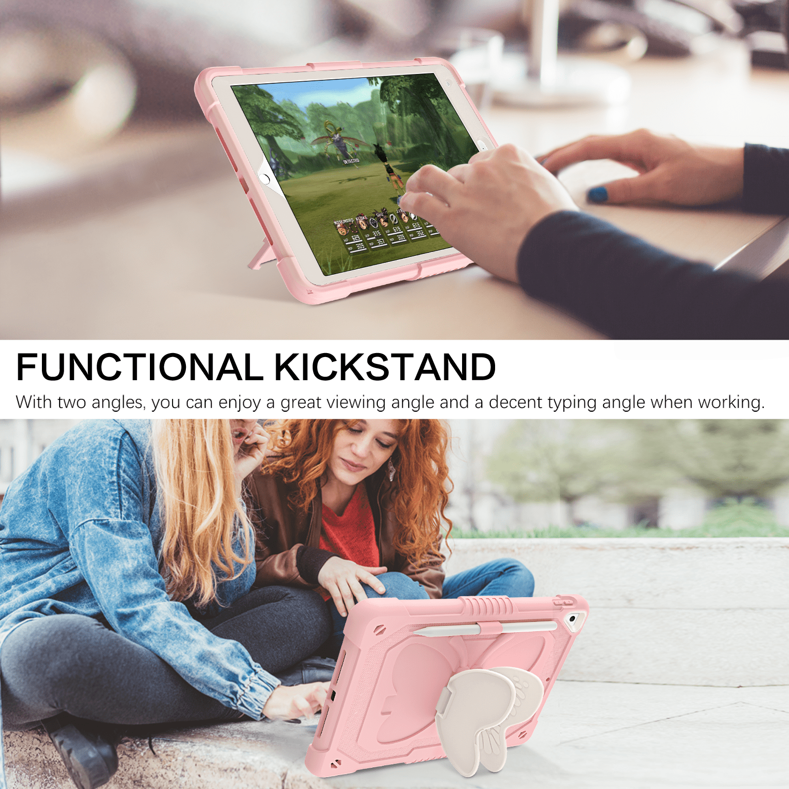 BENTOBEN Case for iPad 9th/8th/7th Gen with Butterfly Kickstand and Pencil Holder, 10.2" Pc Tpu Heavy Duty Hard Rugged Protective Cover for iPad 10.2 inch for Girls Women Kids
