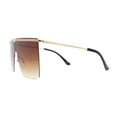 thumbnail image 3 of Flat Top Half Metal Rim Oversize Rectangle Shield Mob Sunglasses Gold - Brown, 3 of 4