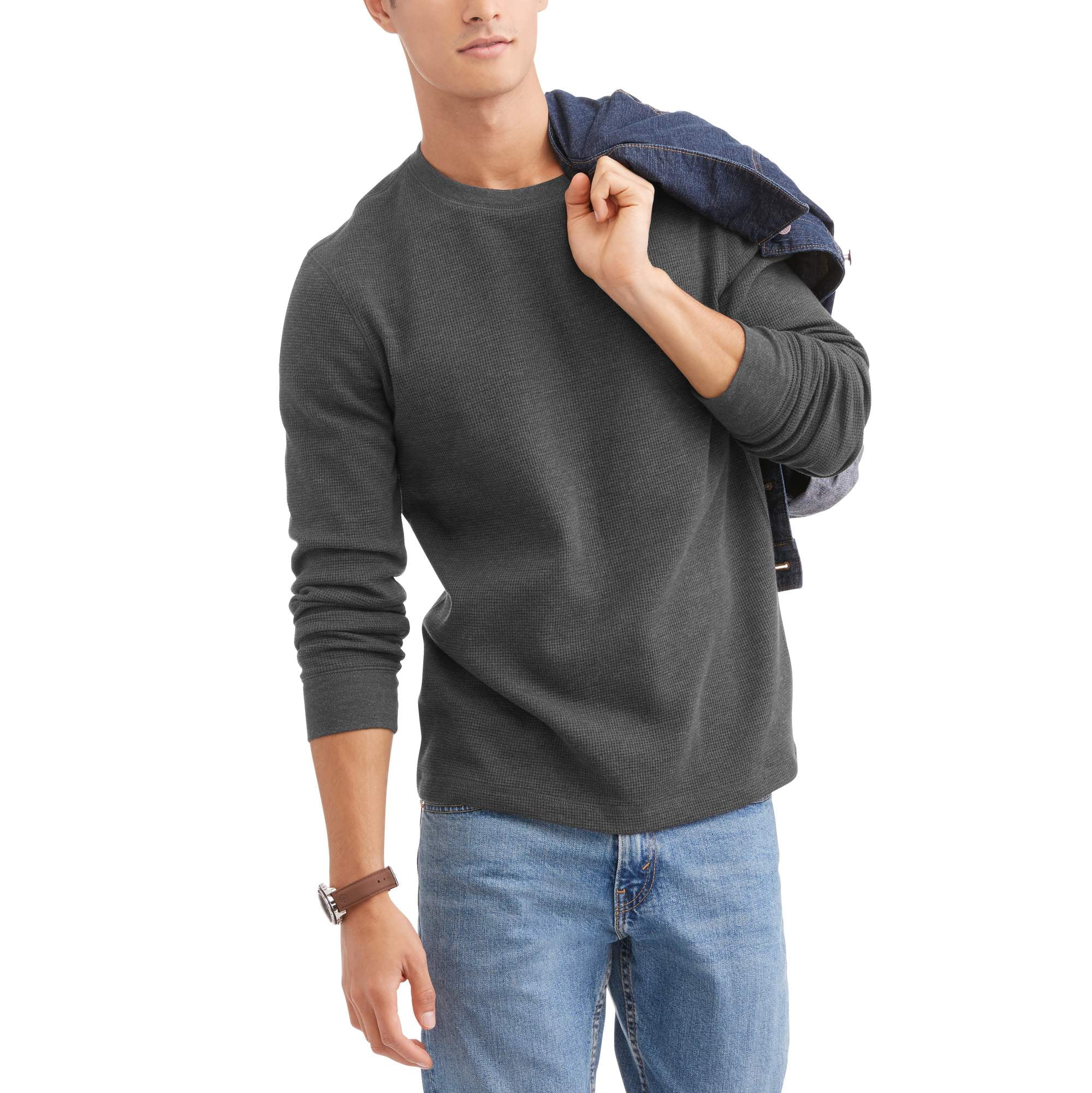 faded glory men's long sleeve thermal crew sweatshirt