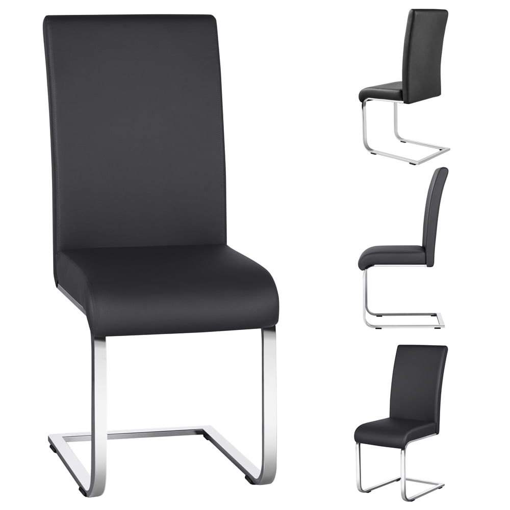 Alden Design Modern Faux Leather Dining Chair with Metal Legs, Set of 2, Black