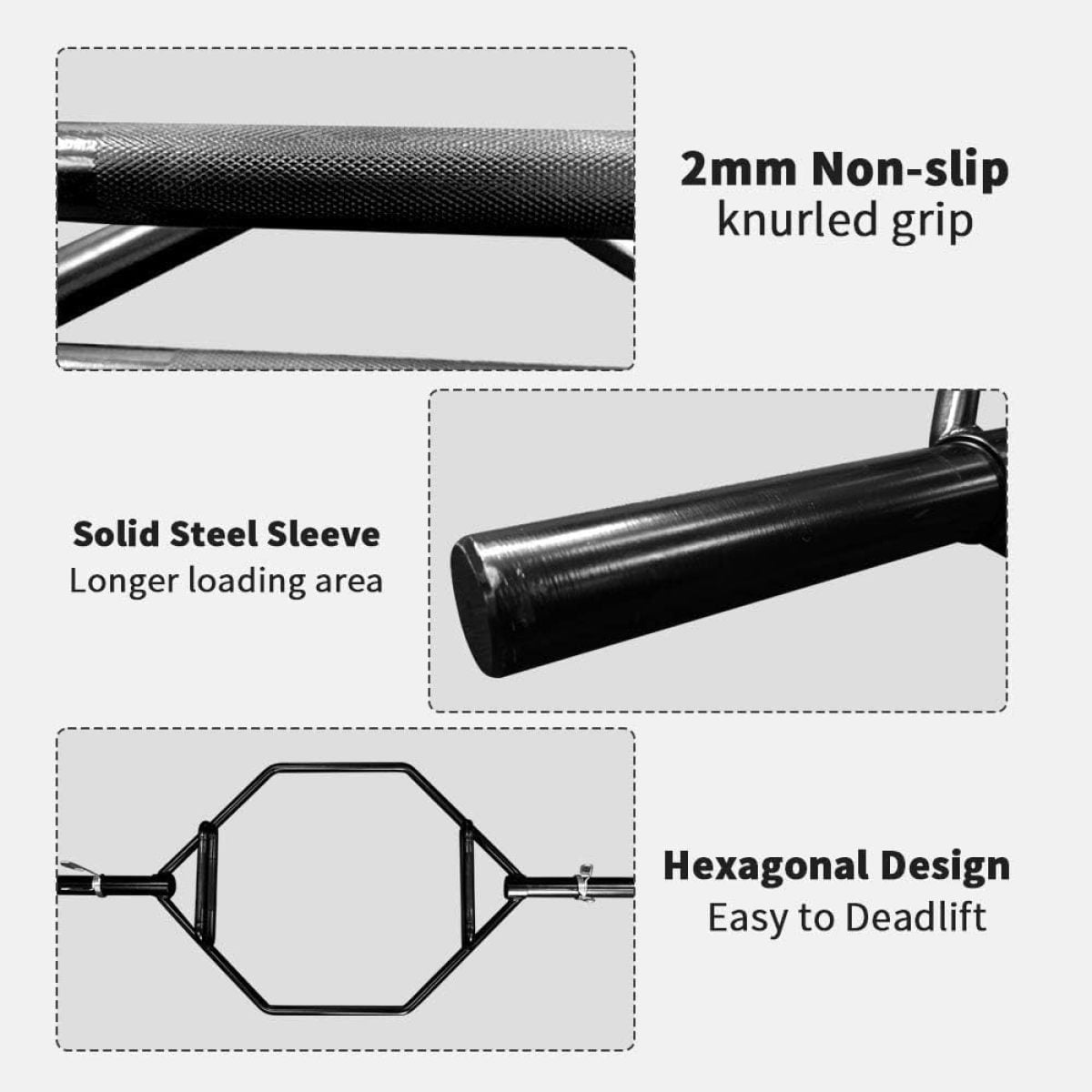 LuckyNote Olympic Hex Bar 1000 lbs Capacity, 56" Chrome Finish Trap Bar with Two Handles, for Deadlifts Shrugs Power Pulls, Black
