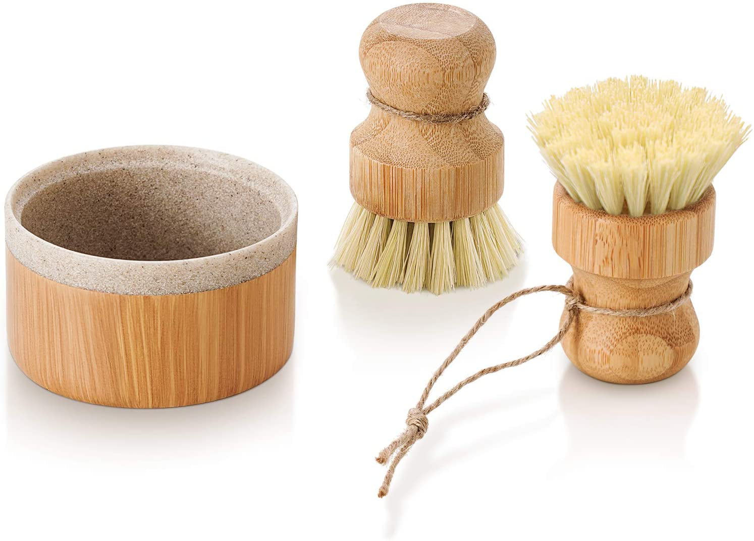 SUBEKYU Bamboo Bubble Up Dish Brush with Soap Holder, Wooden Dish Scrubber  with Soap Dispenser, Natural Kitchen Scrub Brush,Washing Pot/Pans/Cast