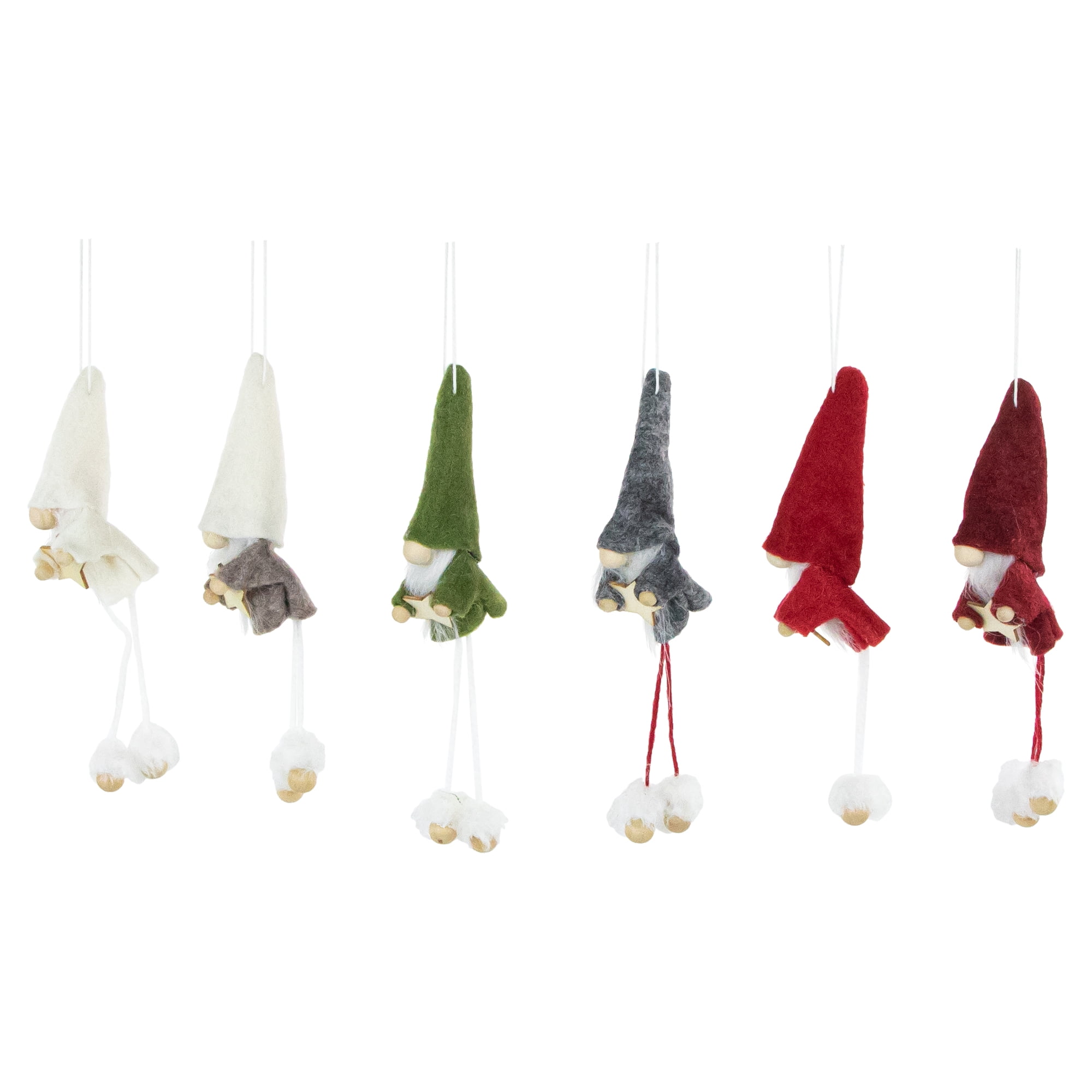 Northlight Set of 6 Gnomes with Stars Plush Christmas Ornaments 5"