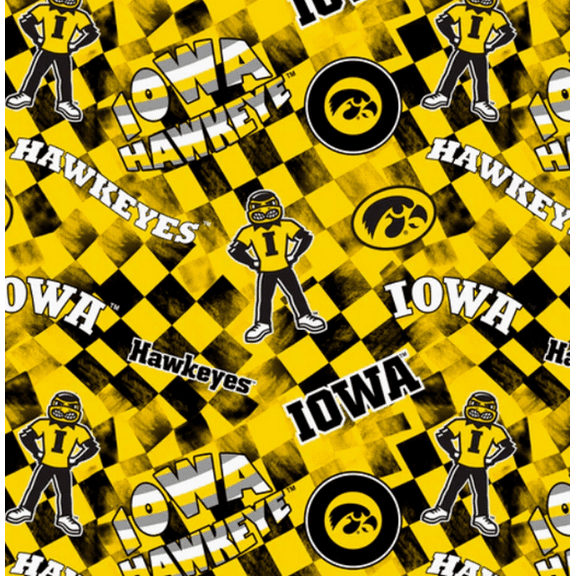 Official Licensed NCAA University of Iowa Check Allover Fabric by the Yard