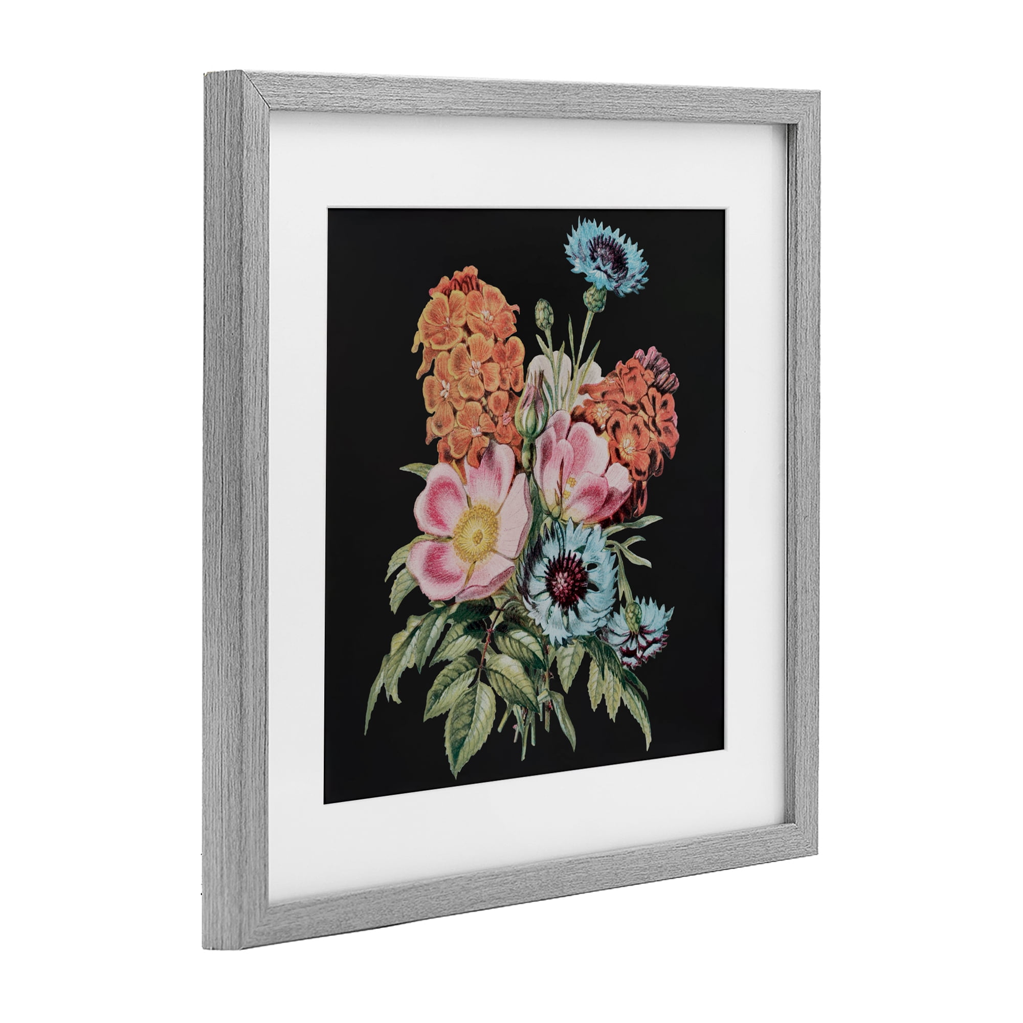 Stupell Industries Vintage Bouquet Study over Black Gray Framed Print Under Glass, design by Dan Meneely