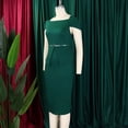 thumbnail image 5 of AURA Womens Square Neck High Waist Bodycon Midi Pencil Dress Short Sleeve Solid Color With Belt, 5 of 10