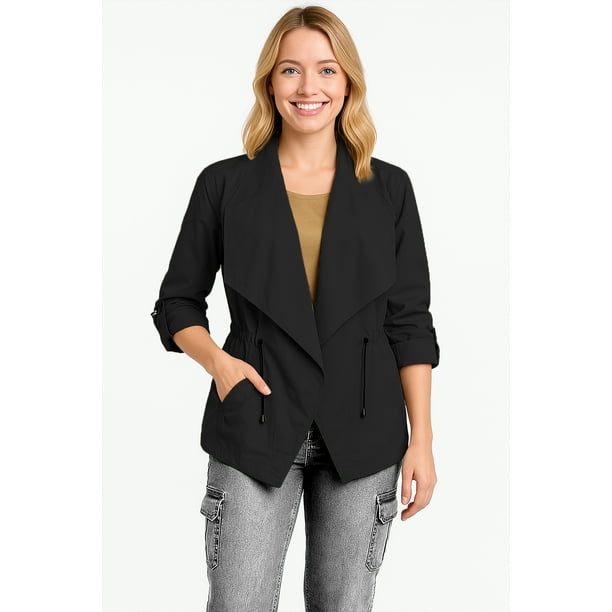 Gabardina con estilo solapa de cascada Negro CH / MD