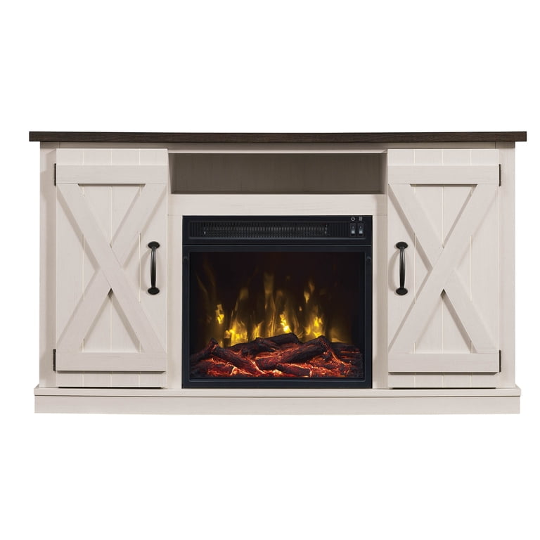 Twin Star Home Barn Door TV Stand for TVs up to 55 with ClassicFlame Electric  Fireplace, Old Wood White - Walmart.com
