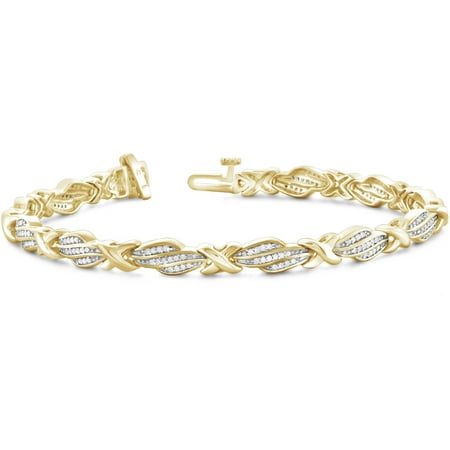JewelersClub 1/2 Carat T.W. White Diamond 14kt Gold over Silver X-Link Bracelet, 7.25