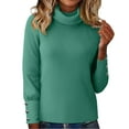 thumbnail image 4 of Women's Turtleneck Sweaters Fall Fitted Long Sleeve Pullover Sweater Ribbed Knit Basic Tops Green 2XL, 4 of 5