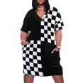thumbnail image 1 of Vestido de noche con estampado de cuadrados para mujer, vestido con los ojos vendados y bolsillos grandes, falda en blanco y negro Quad Ska, 1 of 6