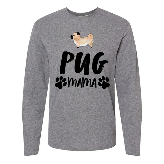 Inktastic Pug Mama with Paw Prints Long Sleeve T-Shirt