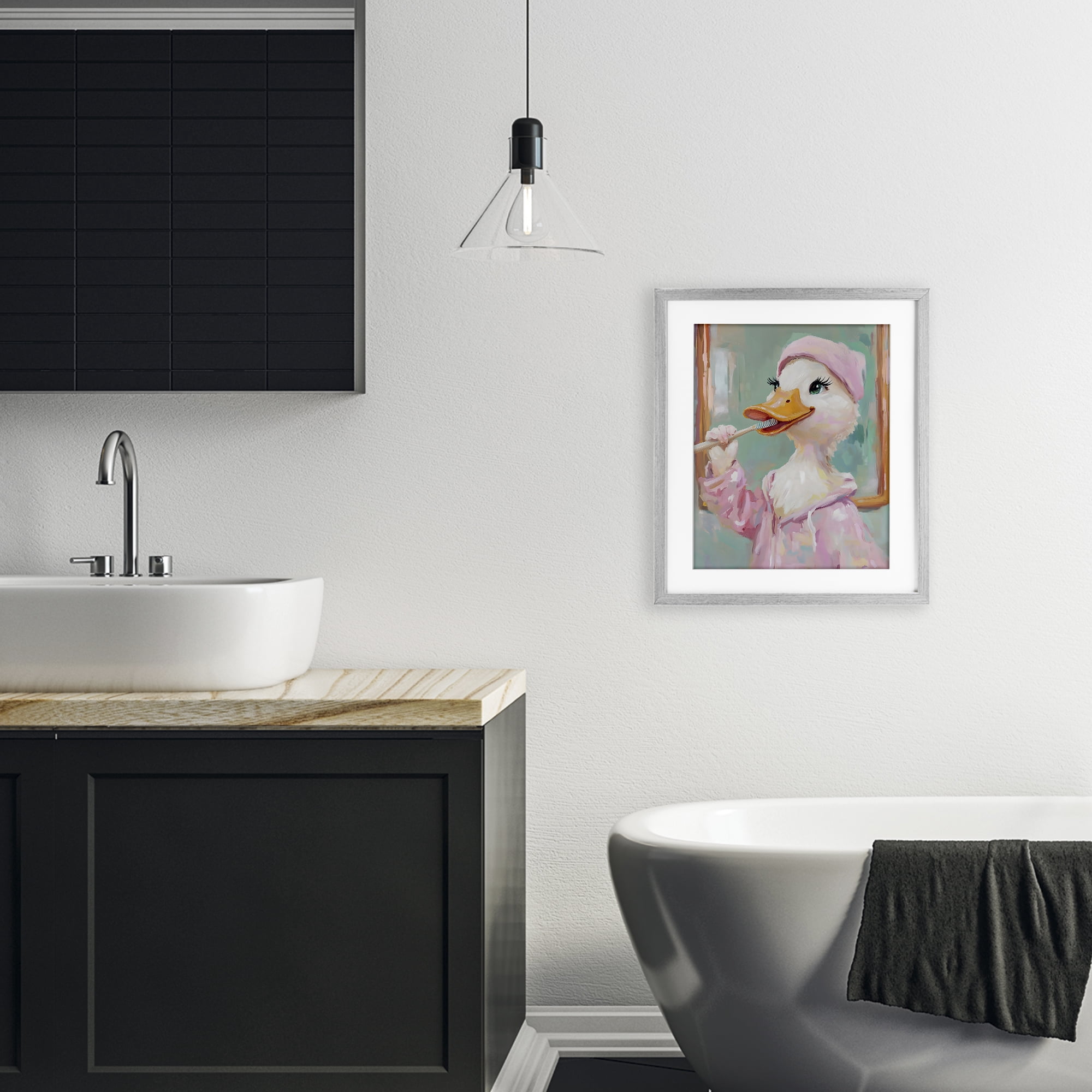 Stupell Industries Duck Brushing Teeth Gray Framed Print Under Glass, design by The Prints Vibe