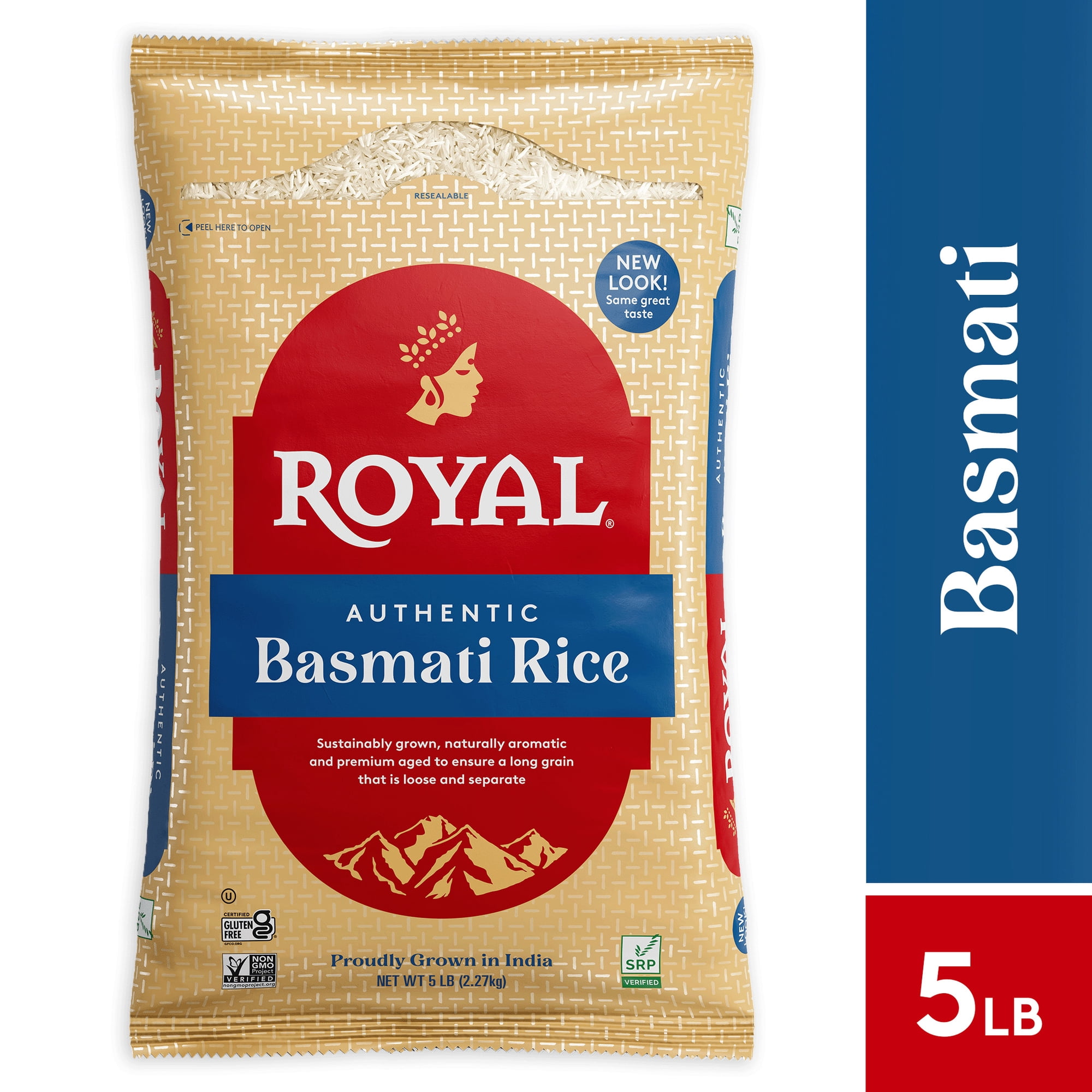 Authentic Royal Naturally Aged Indian White Basmati Rice, Long-Grain, Gluten-free - 5 lbs