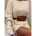 thumbnail image 4 of Women'S Oversized Solid Color Round Neck Long Sleeve Pullover Distressed Knit Sweater Top White XL, 4 of 8