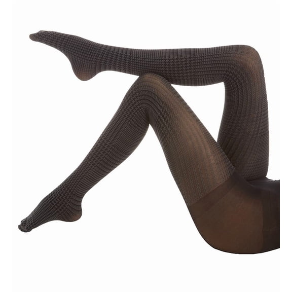 MeMoi Women's Glen Plaid Opaque Cotton Tights - Womens - Female (Small/Medium, Black/Gray)