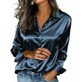 thumbnail image 2 of JGGSPWM Women's Dressy Business Casual Silk Blouses Solid Color Long Sleeve Button Down Satin Work Office Shirts Tops Blue XL, 2 of 5