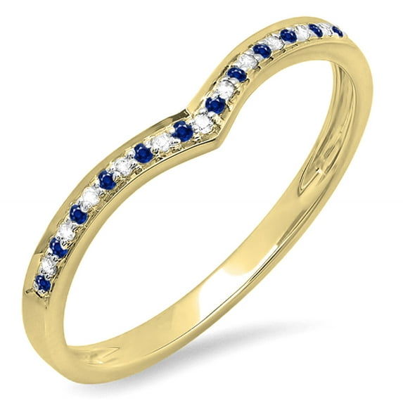 Dazzlingrock Collection 14K Round Blue Sapphire & White Diamond Ladies Wedding Stackable Band Ring, Yellow Gold, Size 8