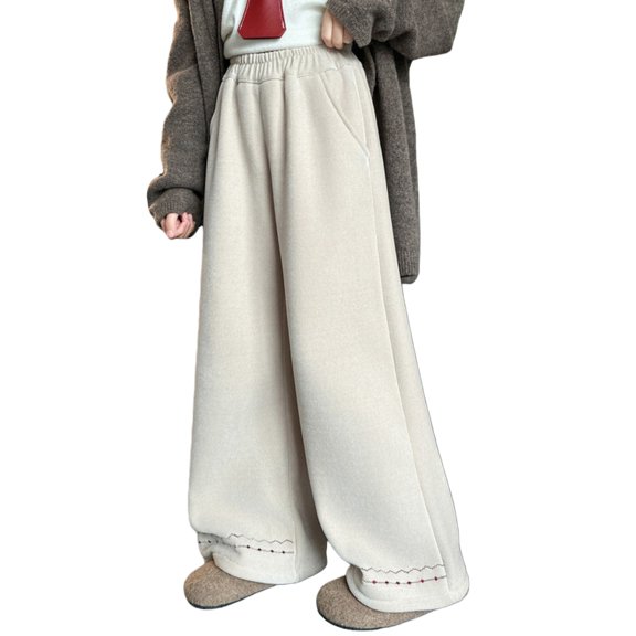 KAUOD Girls Fleece Lined Sweatpants Wide Leg Baggy Trendy Joggers Pants Teen Kid Winter Casual Oversized Athletic Pant