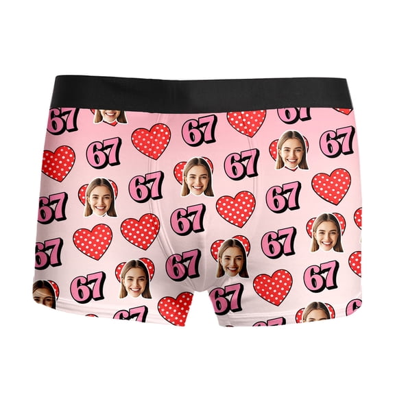 KHONTS 67 Personalized Boxer Briefs for Men Custom Face Underwear Underwear Photo Boxer Briefs Pink2 XL