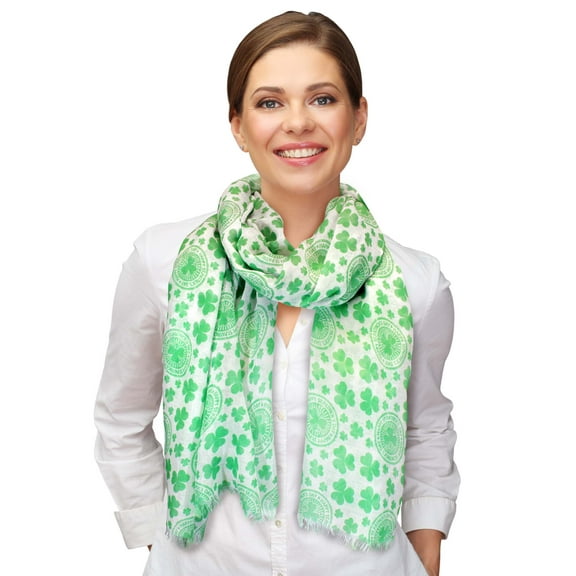 Women's St Patrick's Day Clover Shamrock Scarf - White