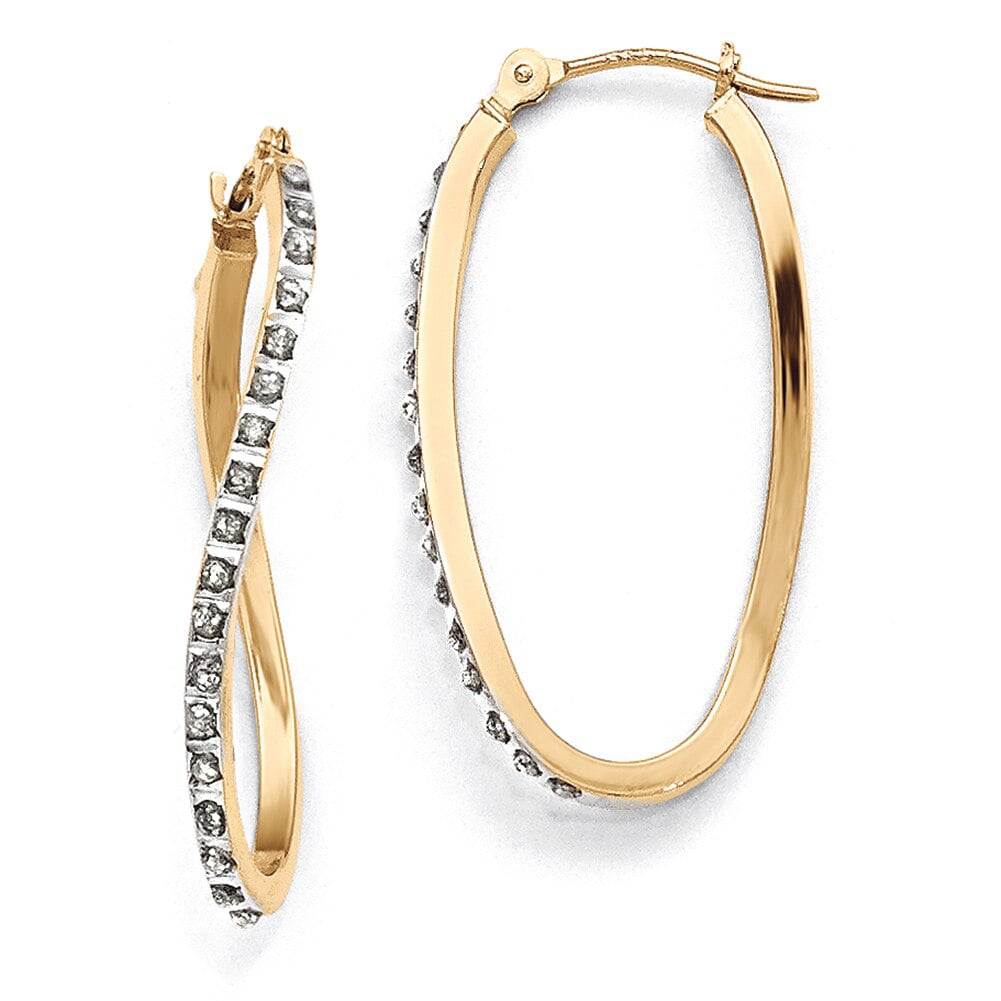 Lex & Lu 14k Yellow Gold Diamond Fascination Twist Hinged Hoop Earrings 
