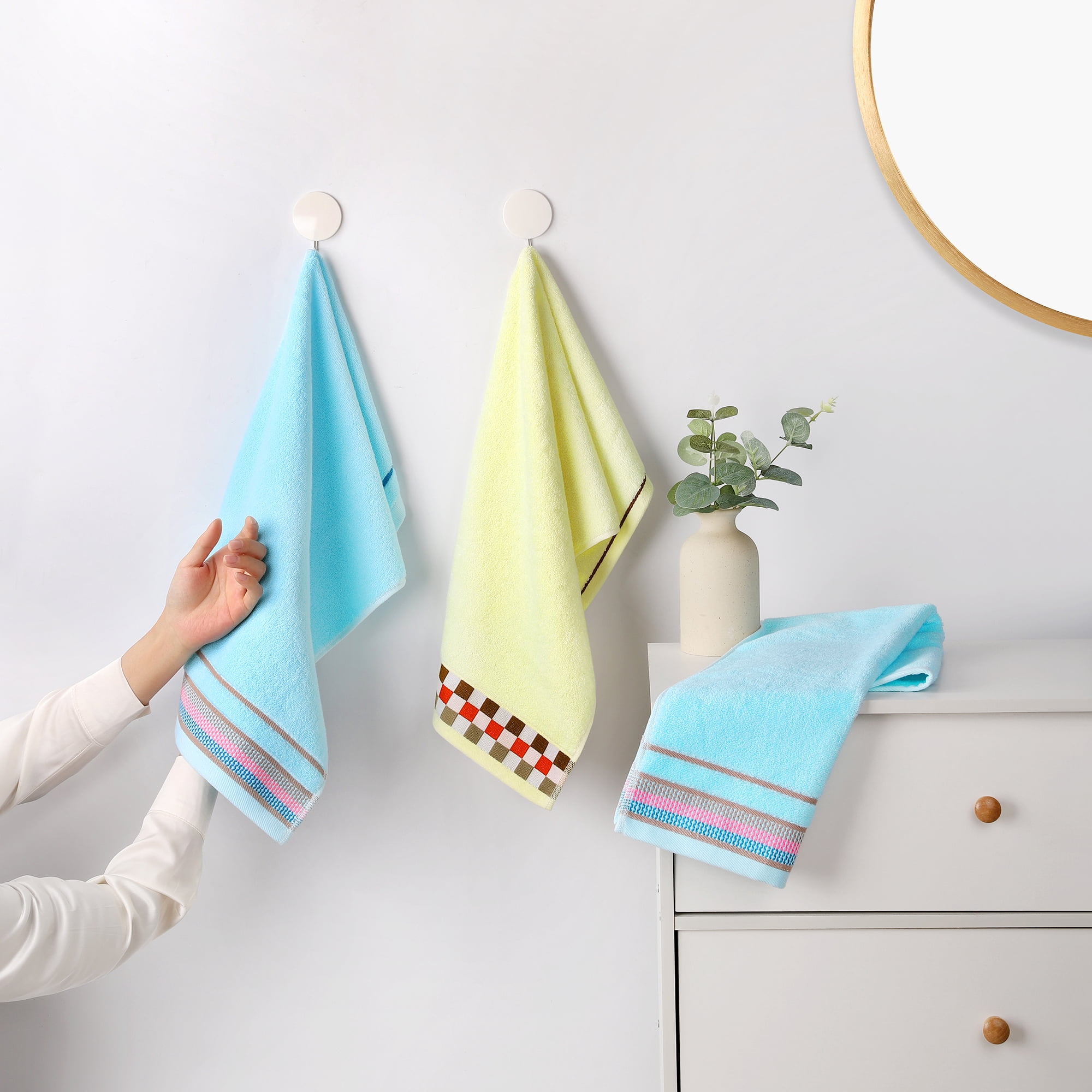 Unique Bargains Cotton Striped Absorbent Soft Hands Face Towel Blue 2-Piece