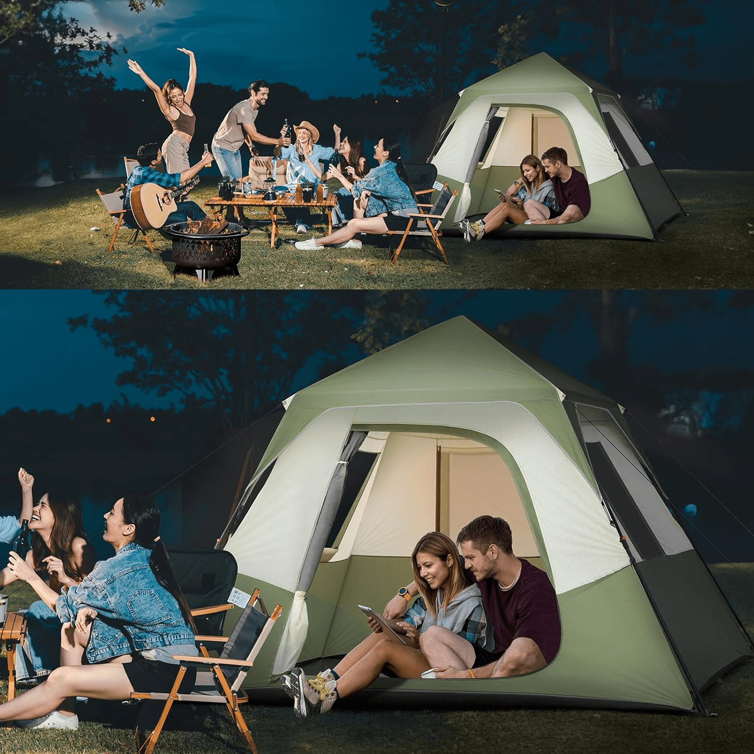 HighSound  Camping Tent, 6Person Waterproof Tent with Instant Setup, Portable Backpacking Tent w/Double Fabric, Family Tent