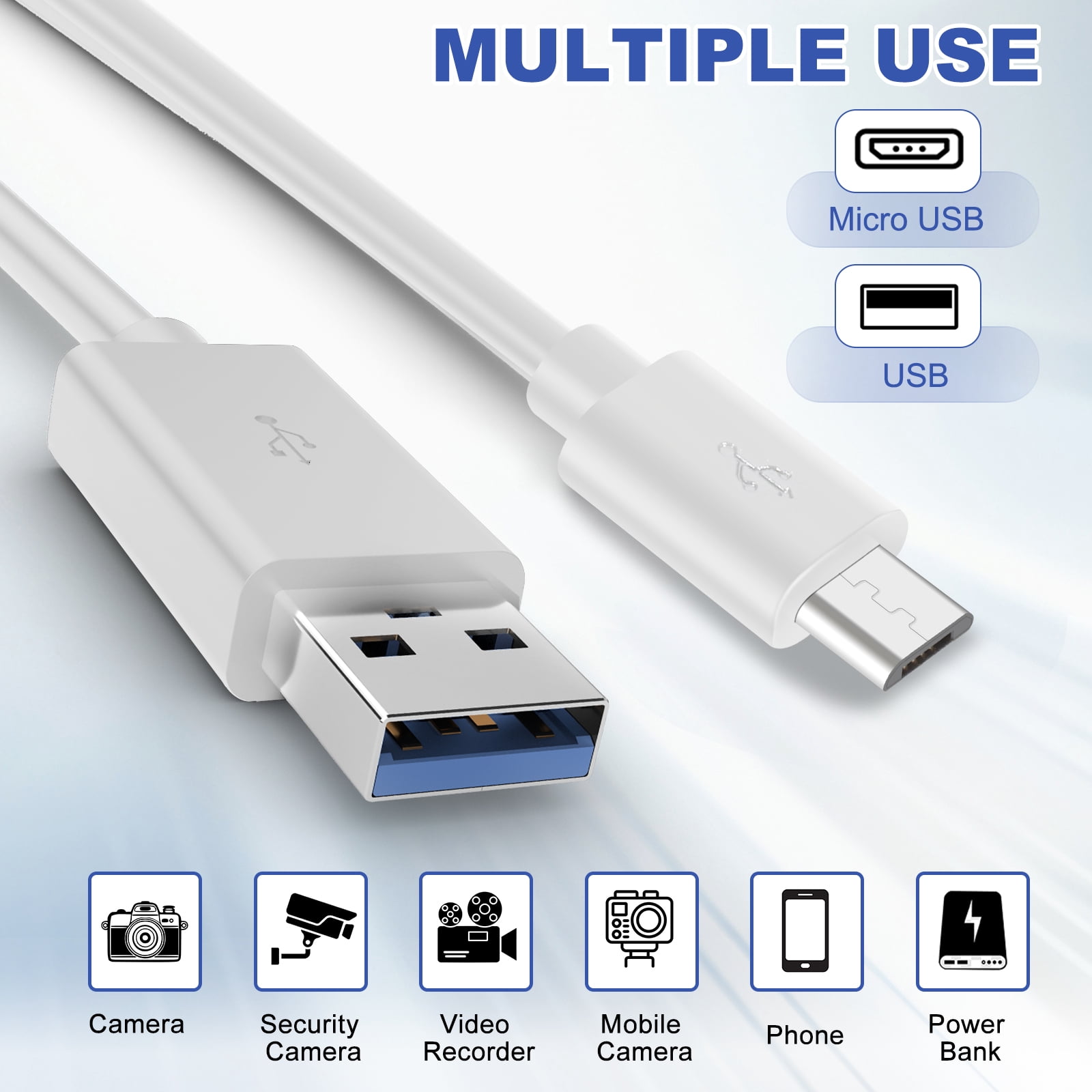 Uxcell 42.6Ft USB to Micro USB Power Extension Cable, Long Charging Cord, White