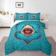 thumbnail image 1 of Erosebridal Ocean Wild Shark Bedding Full Comforter Set, Geometric Wave Stripe Down Comforter, Reversible 3 Pieces, 1 of 7