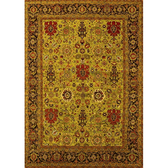 Ahgly Company Machine Washable Indoor Rectangle Oriental Yellow Industrial Area Rugs, 2' x 5'